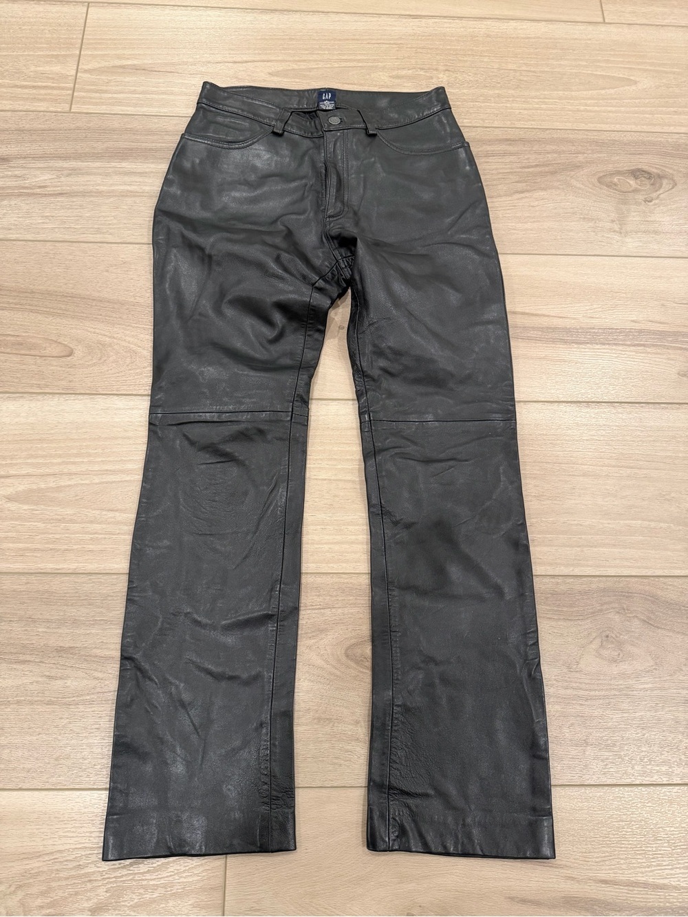Vintage GAP Genuine Leather Pants Womens Size 6 Black Bootcut Leg Biker Y2K 2000